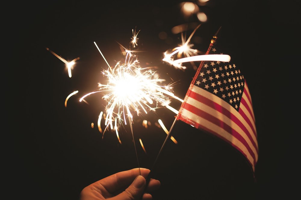 usa flag and sparkler